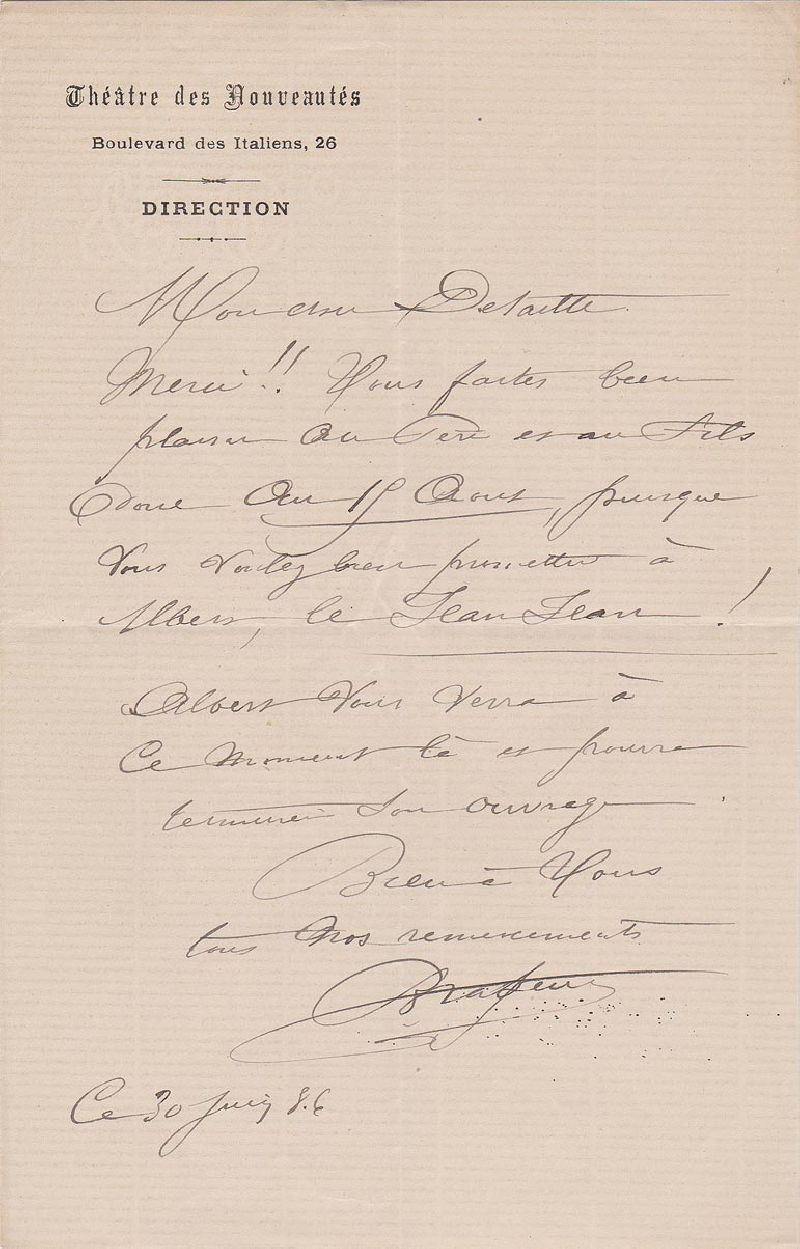 Fils D Adam Et Eve 4 Lettres Jules Brasseur - Lettre autographe — Shiltonson