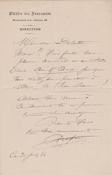 Fils D Adam Et Eve 4 Lettres Jules Brasseur - Lettre autographe — Shiltonson