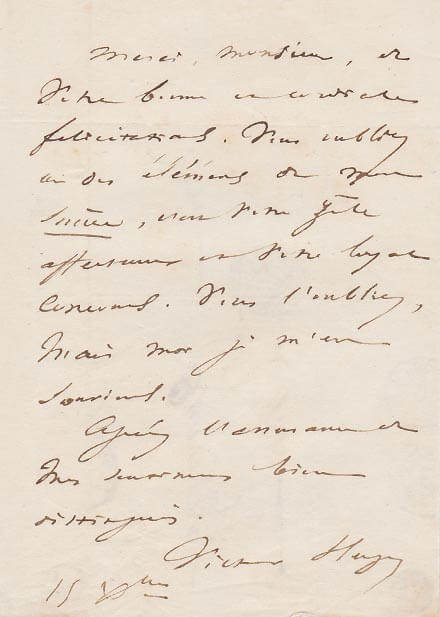 Lettre autographe signée par Victor Hugo